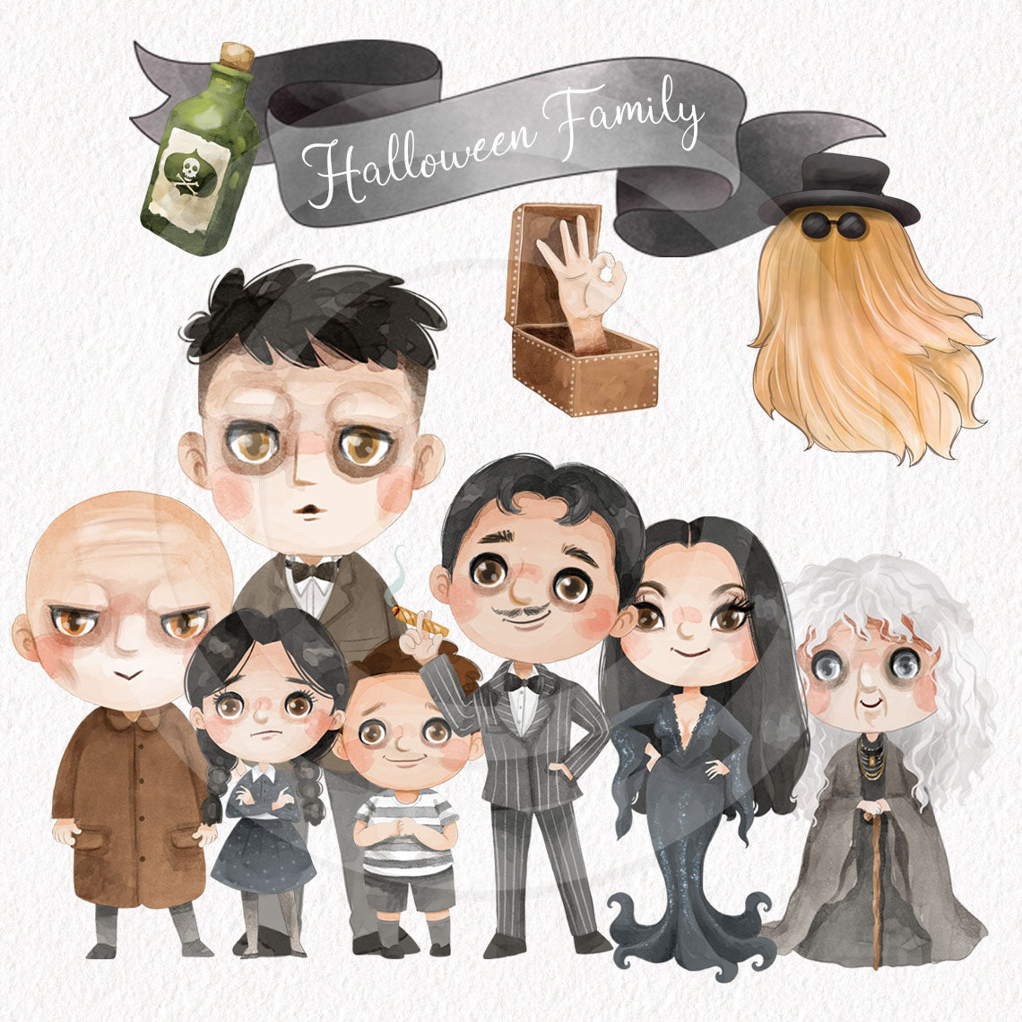 Black Halloween Family clipart ,PNG files instant download PNG file - 300 dpi