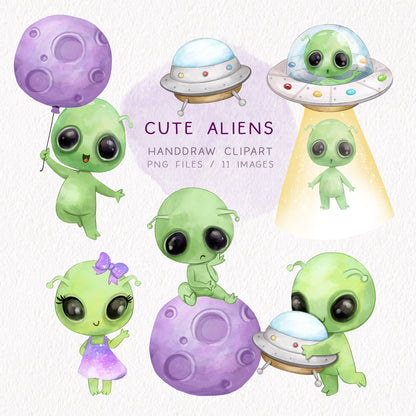 UFO, Alien clipart, instant download PNG file - 300 dpi