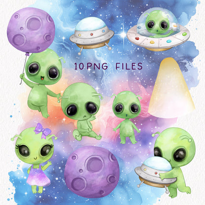 UFO, Alien clipart, instant download PNG file - 300 dpi