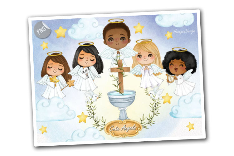 Angels clipart , Cute angels Bundle set instant download PNG file - 300 dpi