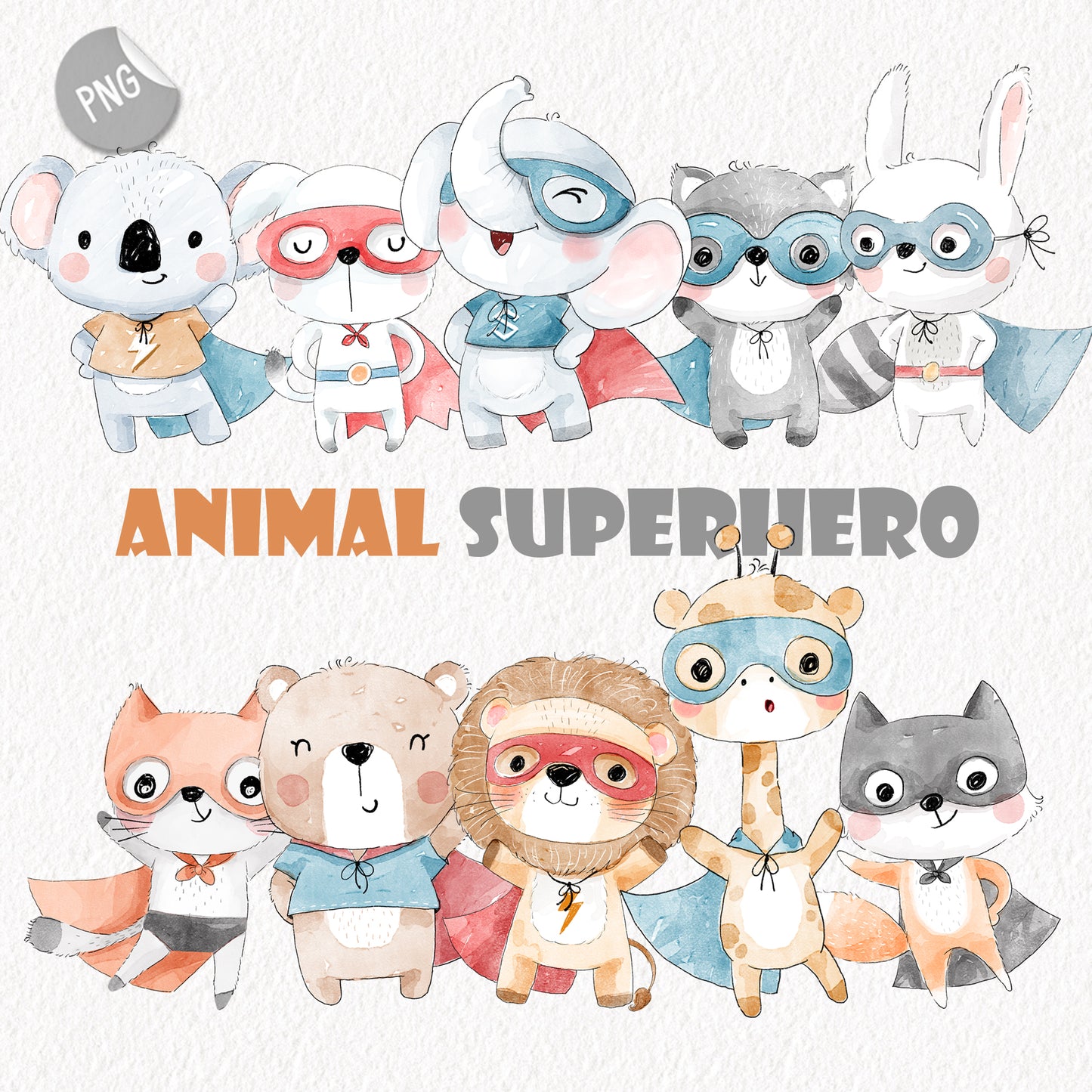 Animals Superhero clipart PNG files instant download PNG file - 300 dpi.