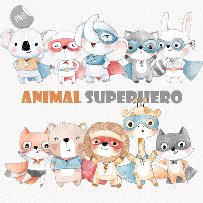 Animals Superhero clipart PNG files instant download PNG file - 300 dpi.