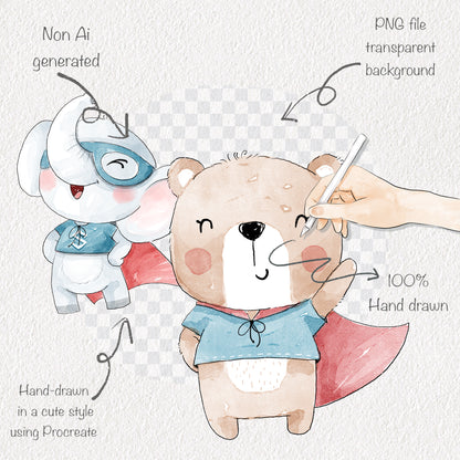 Animals Superhero clipart PNG files instant download PNG file - 300 dpi.