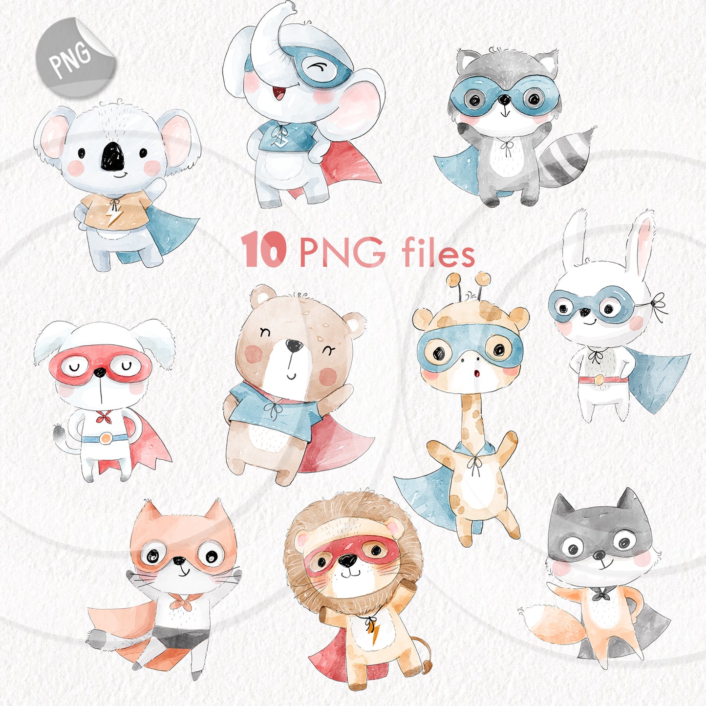 Animals Superhero clipart PNG files instant download PNG file - 300 dpi.