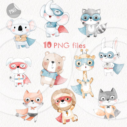 Animals Superhero clipart PNG files instant download PNG file - 300 dpi.