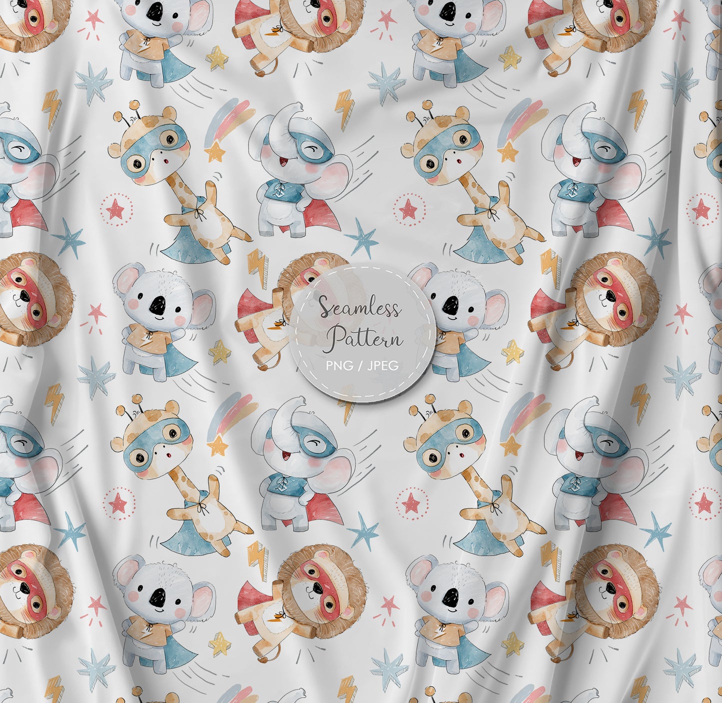 Animals superhero Seamless Pattern, instant download PNG file - 300 dpi