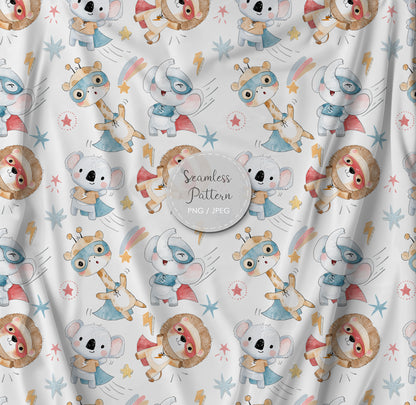 Animals superhero Seamless Pattern, instant download PNG file - 300 dpi