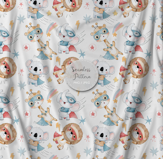 Animals superhero Seamless Pattern, instant download PNG file - 300 dpi