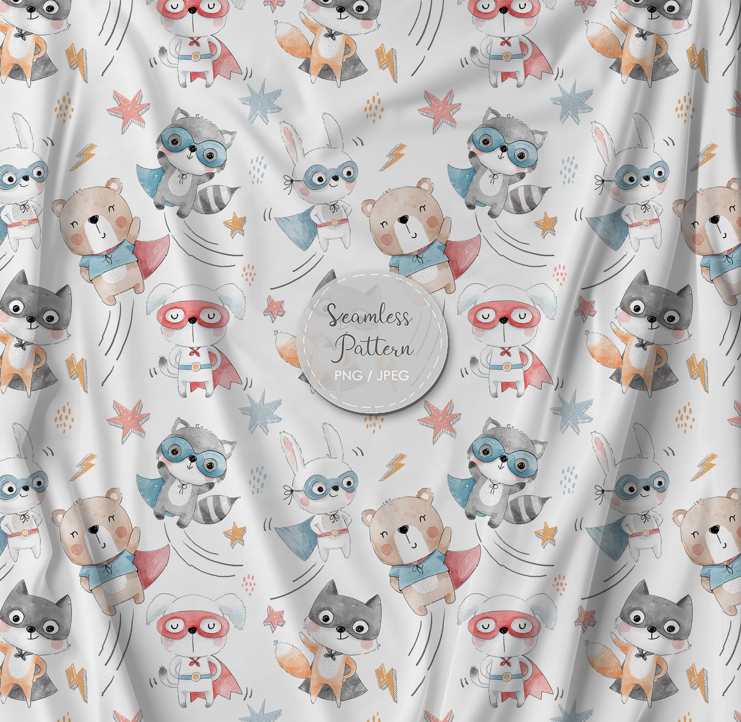 Animals superhero 2 Seamless Pattern, instant download PNG file - 300 dpi
