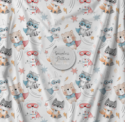 Animals superhero 2 Seamless Pattern, instant download PNG file - 300 dpi