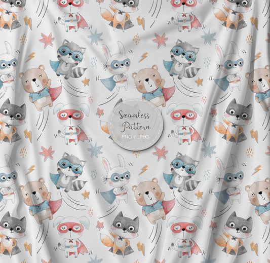 Animals superhero 2 Seamless Pattern, instant download PNG file - 300 dpi