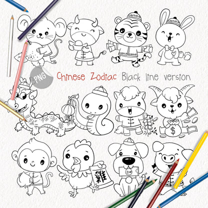 Animals Zodiac Clipart , instant download PNG file - 300 dpi
