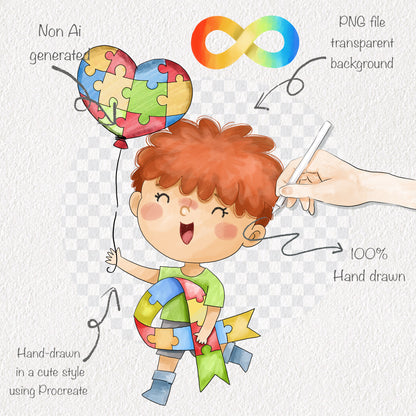Autism boys Awareness  clipart, instant download PNG file - 300 dpi