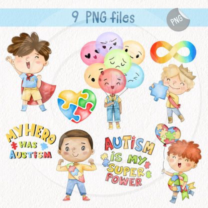 Autism boys Awareness  clipart, instant download PNG file - 300 dpi