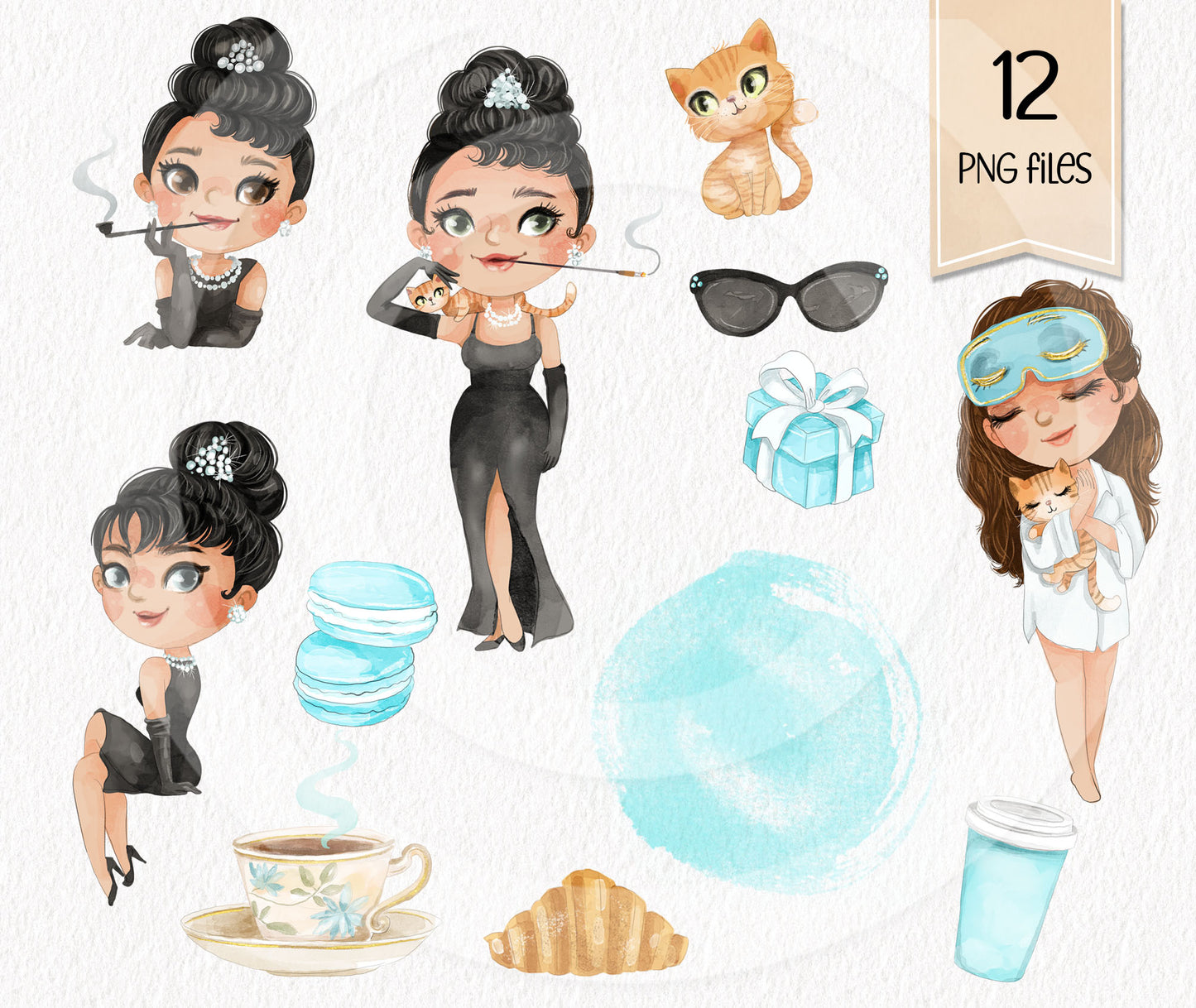 Audrey Hepburn,  Breakfast at Tiffanys clipart instant download PNG file - 300 dpi