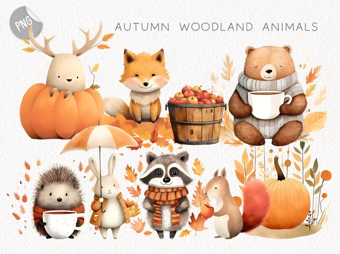 Autumn animals clipart,woodland animals, instant download PNG file - 300 dpi