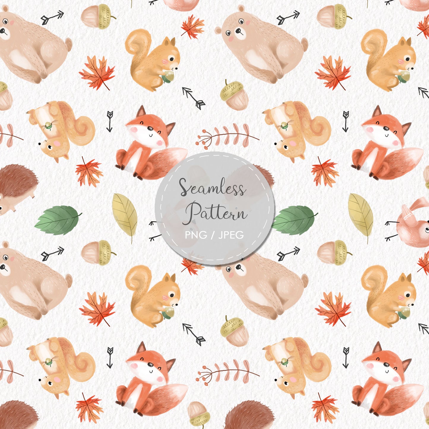 Animals Autumn Seamless Pattern, instant download PNG file - 300 dpi