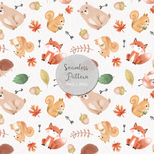 Animals Autumn Seamless Pattern, instant download PNG file - 300 dpi