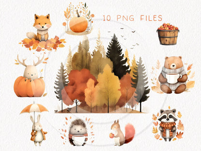 Autumn animals clipart,woodland animals, instant download PNG file - 300 dpi