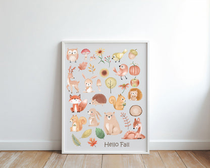 Autumn animals clipart, Fall clipart, instant download PNG file - 300 dpi