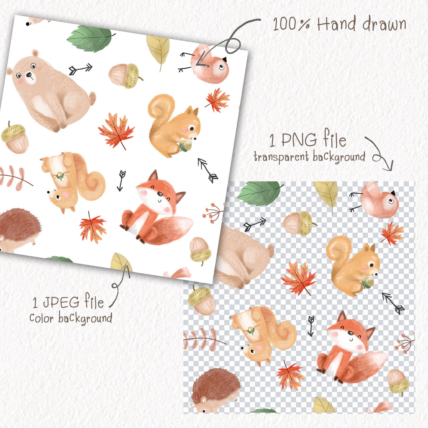 Animals Autumn Seamless Pattern, instant download PNG file - 300 dpi