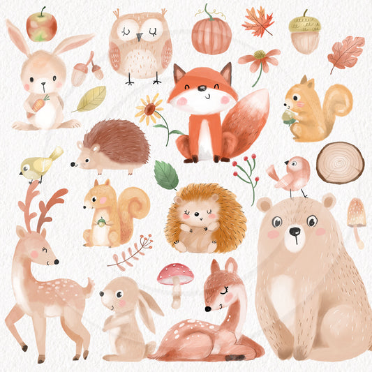 Autumn animals clipart, Fall clipart, instant download PNG file - 300 dpi