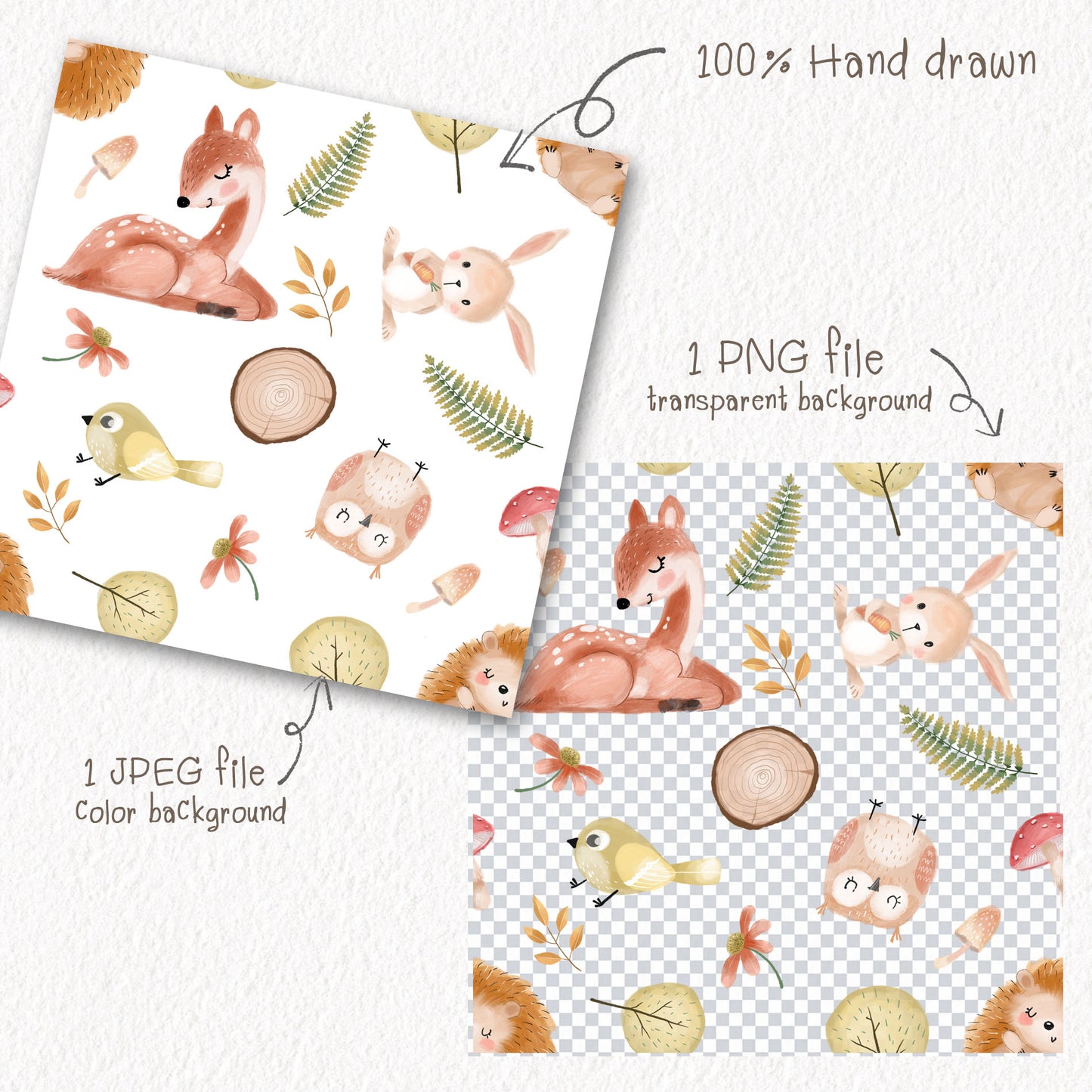 Autumn Animals Seamless Pattern, instant download PNG file - 300 dpi