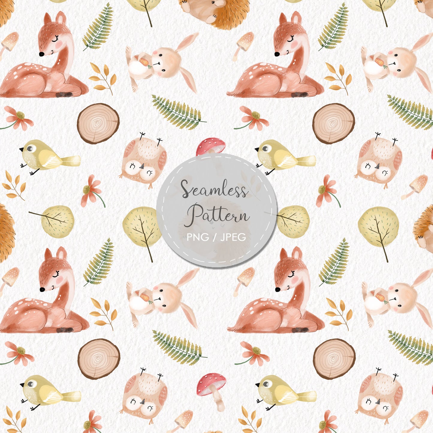 Autumn Animals Seamless Pattern, instant download PNG file - 300 dpi