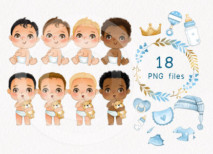 Cute Baby boys clipart instant download PNG file - 300 dpi