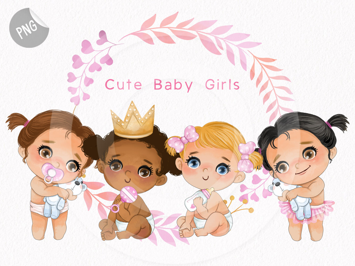 Copy of Cute Baby girls clipart instant download PNG file - 300 dpi