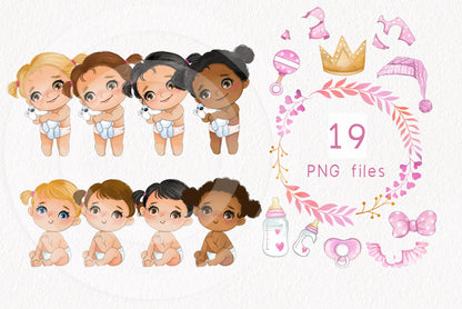 Copy of Cute Baby girls clipart instant download PNG file - 300 dpi