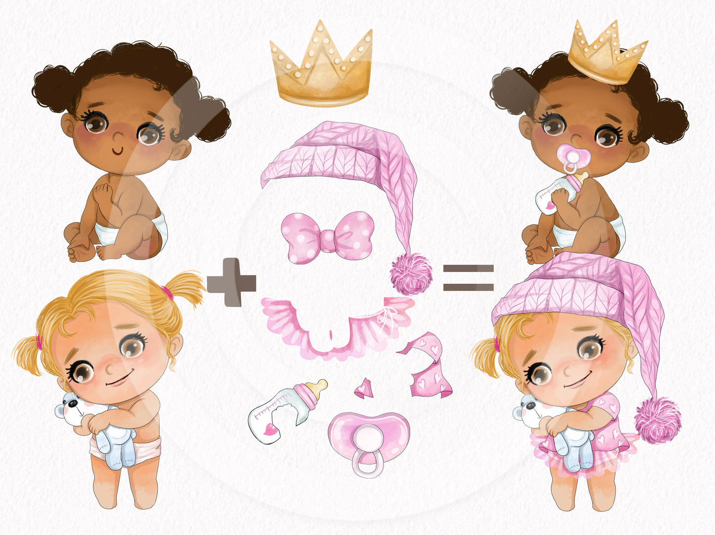 Copy of Cute Baby girls clipart instant download PNG file - 300 dpi