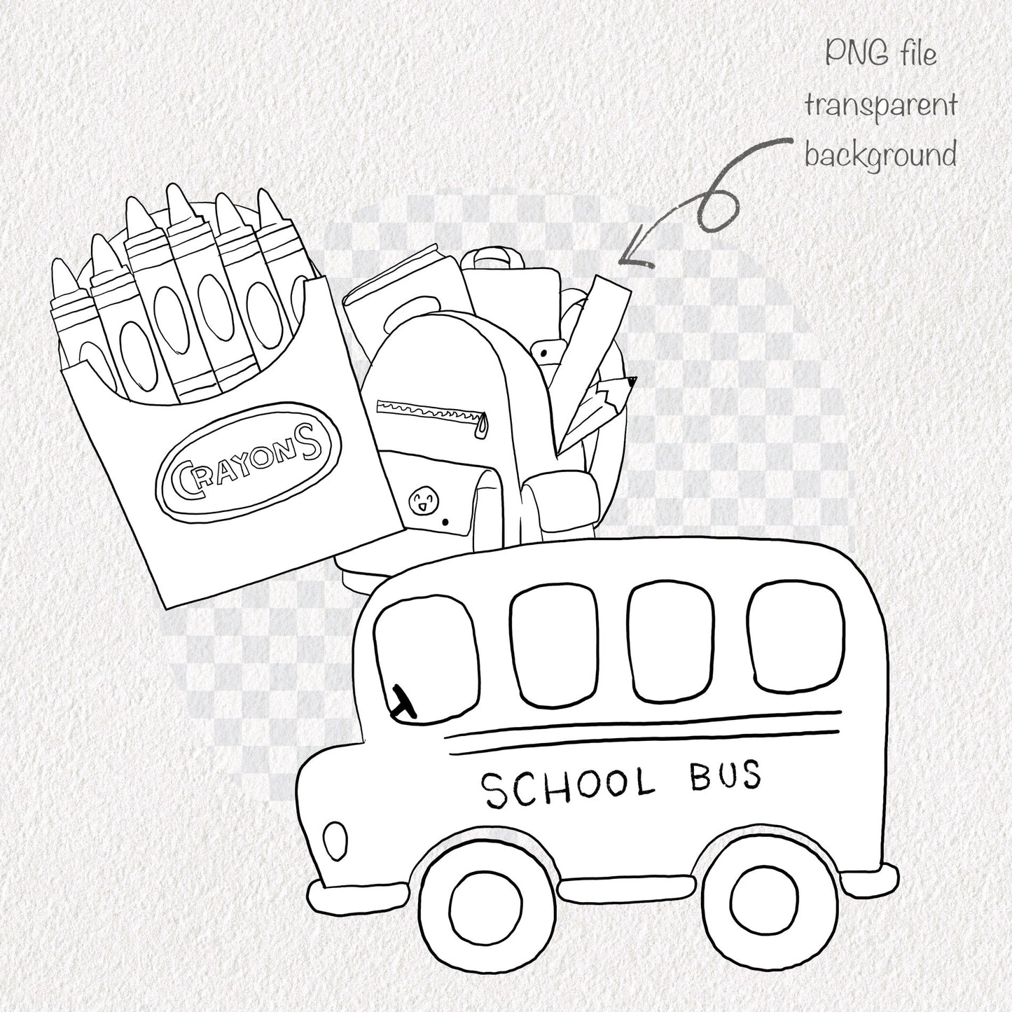 Back to School digital stamp Clipart, digital stamp clipart, blackline art instant download PNG file - 300 dpi