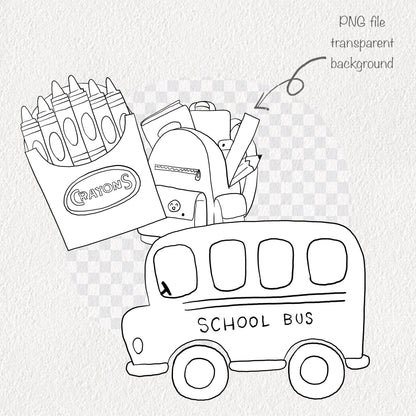 Back to School digital stamp Clipart, digital stamp clipart, blackline art instant download PNG file - 300 dpi