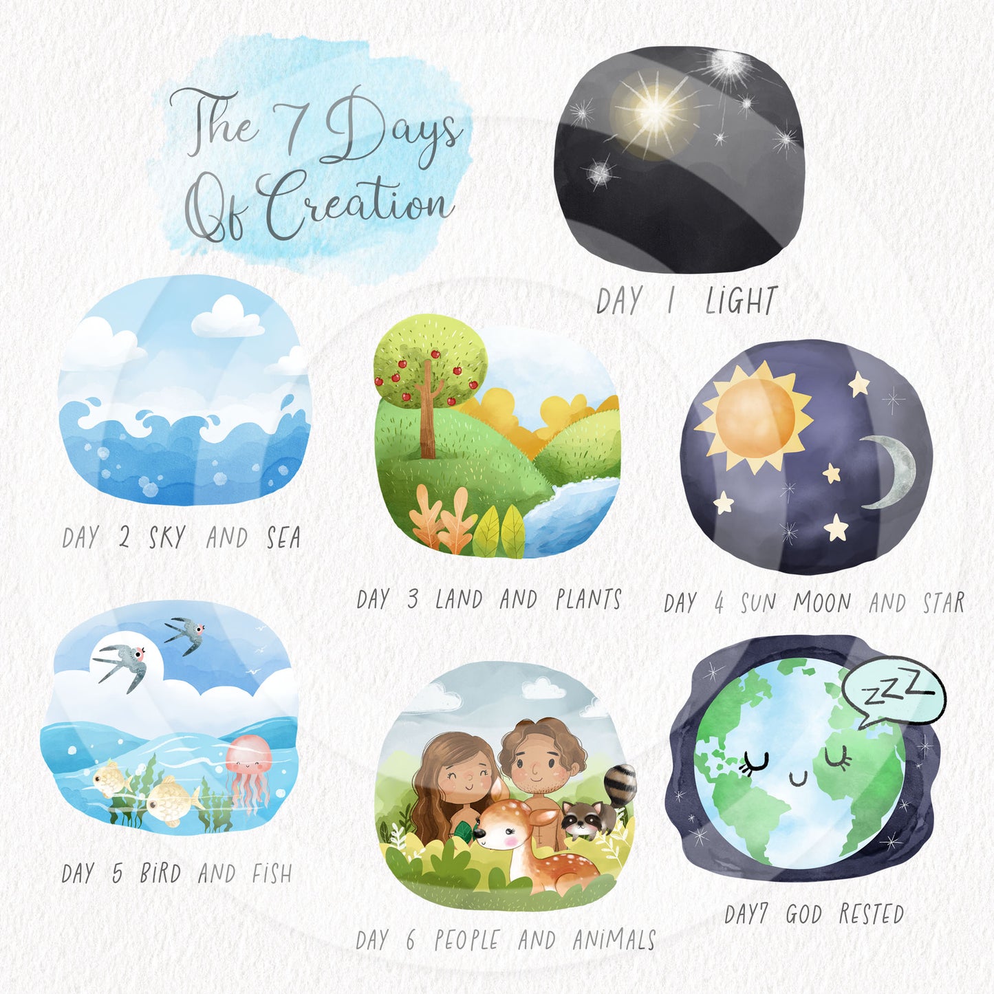 7 Days of Creations Clipart PNG files 300 dpi.