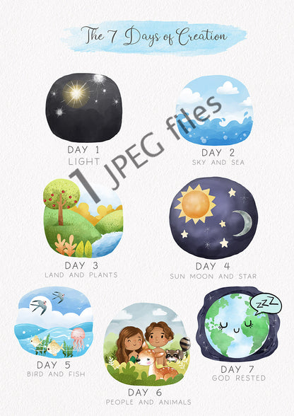 7 Days of Creations Clipart PNG files 300 dpi.