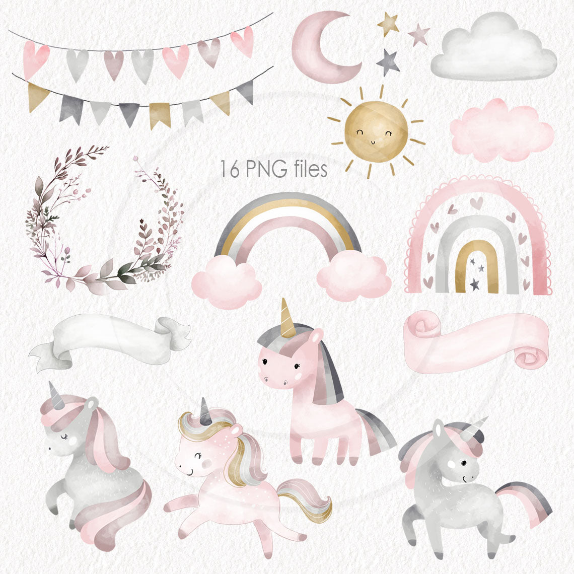 Unicorn Boho clipart, instant download PNG file - 300 dpi