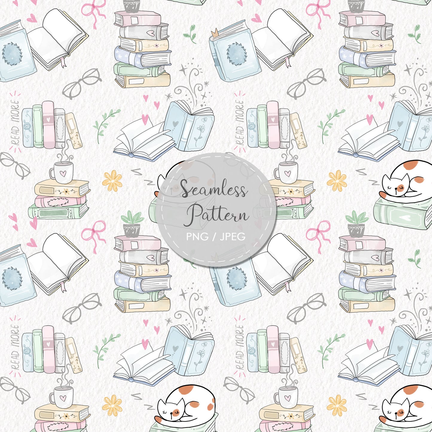 Book Seamless Pattern, instant download PNG file - 300 dpi