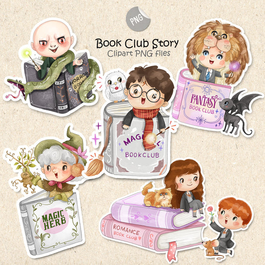 Books club story clipart set1, instant download PNG file - 300 dpi