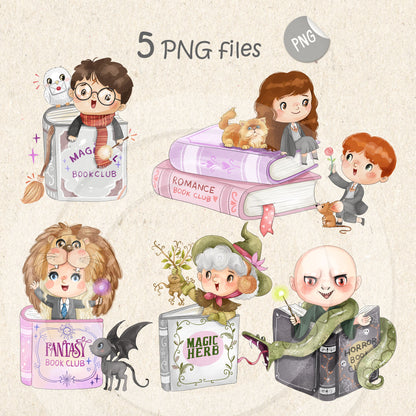 Books club story clipart set1, instant download PNG file - 300 dpi
