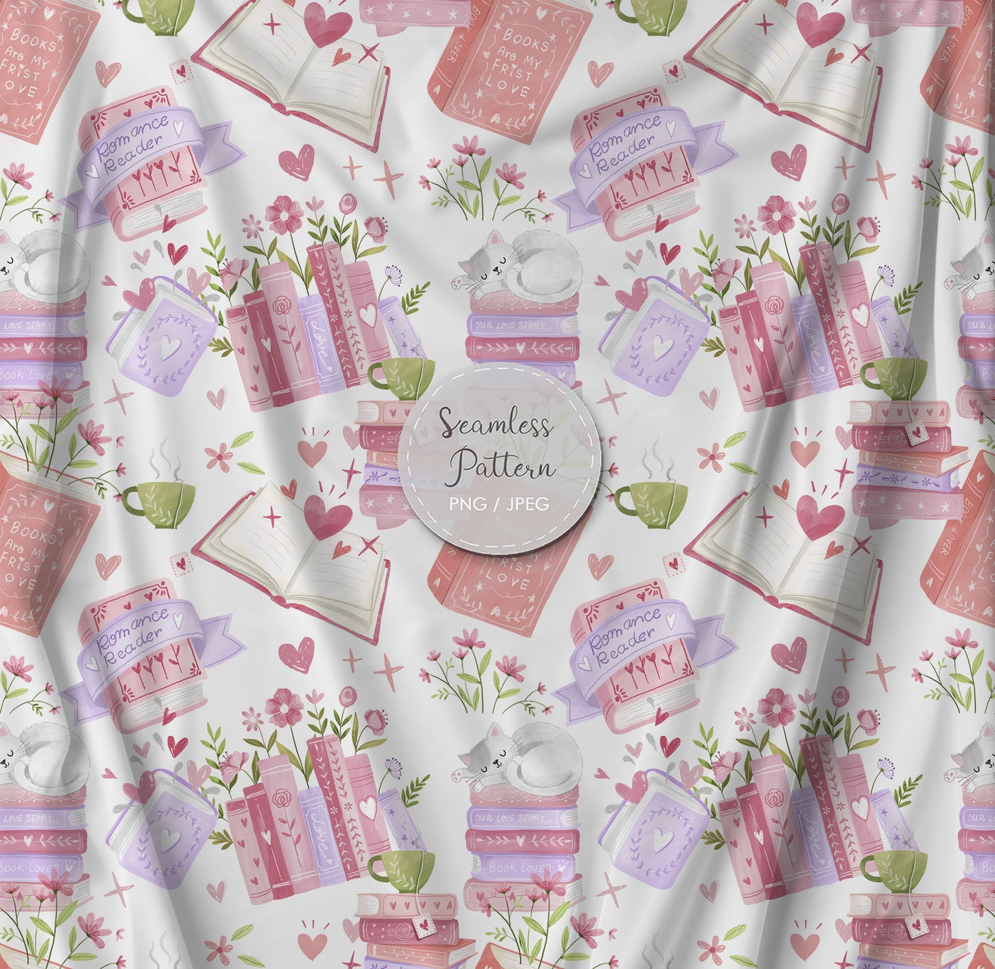 Valentine bookish Seamless Pattern, instant download PNG file - 300 dpi
