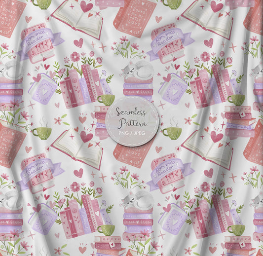 Valentine bookish Seamless Pattern, instant download PNG file - 300 dpi