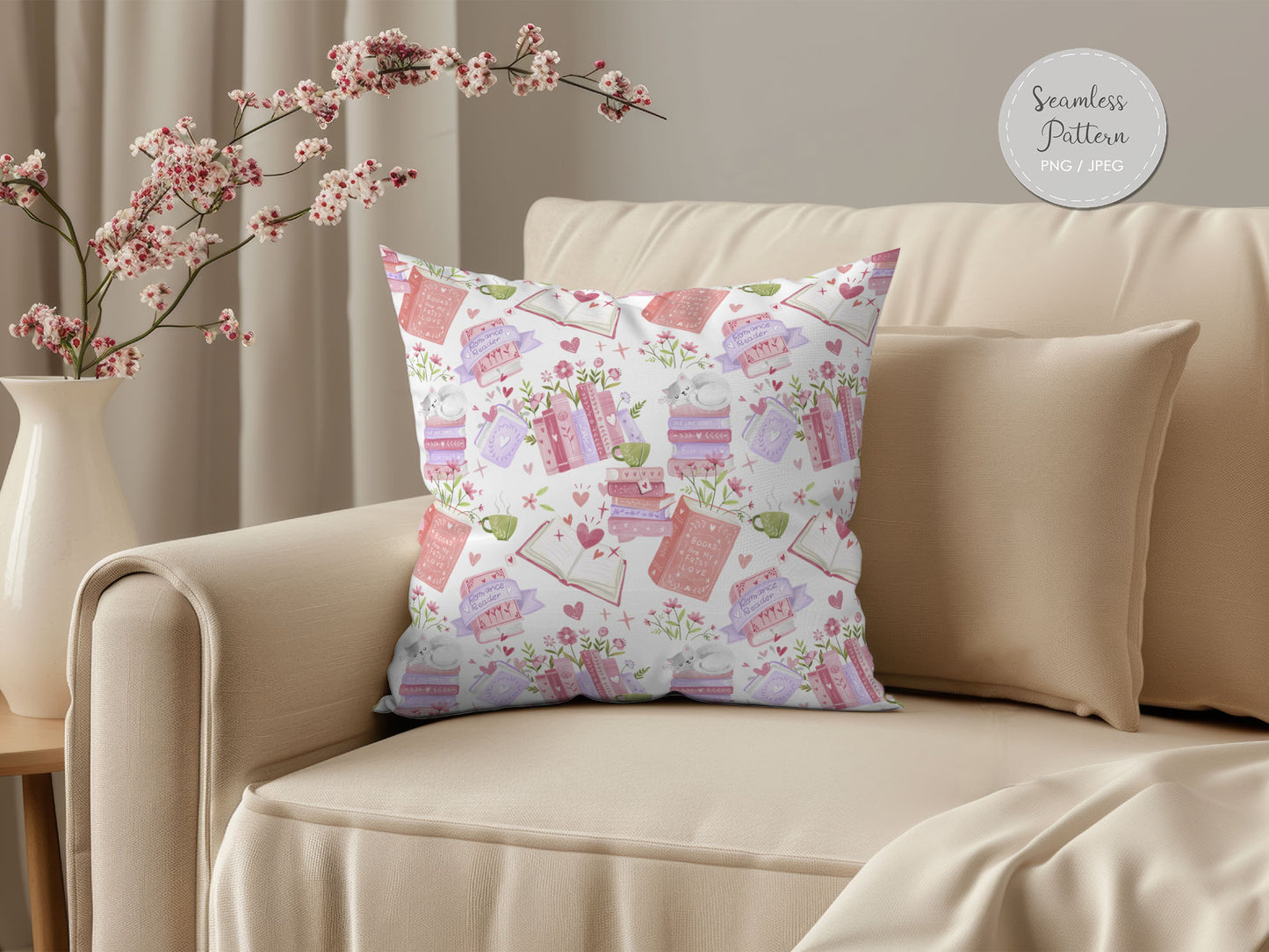 Valentine bookish Seamless Pattern, instant download PNG file - 300 dpi