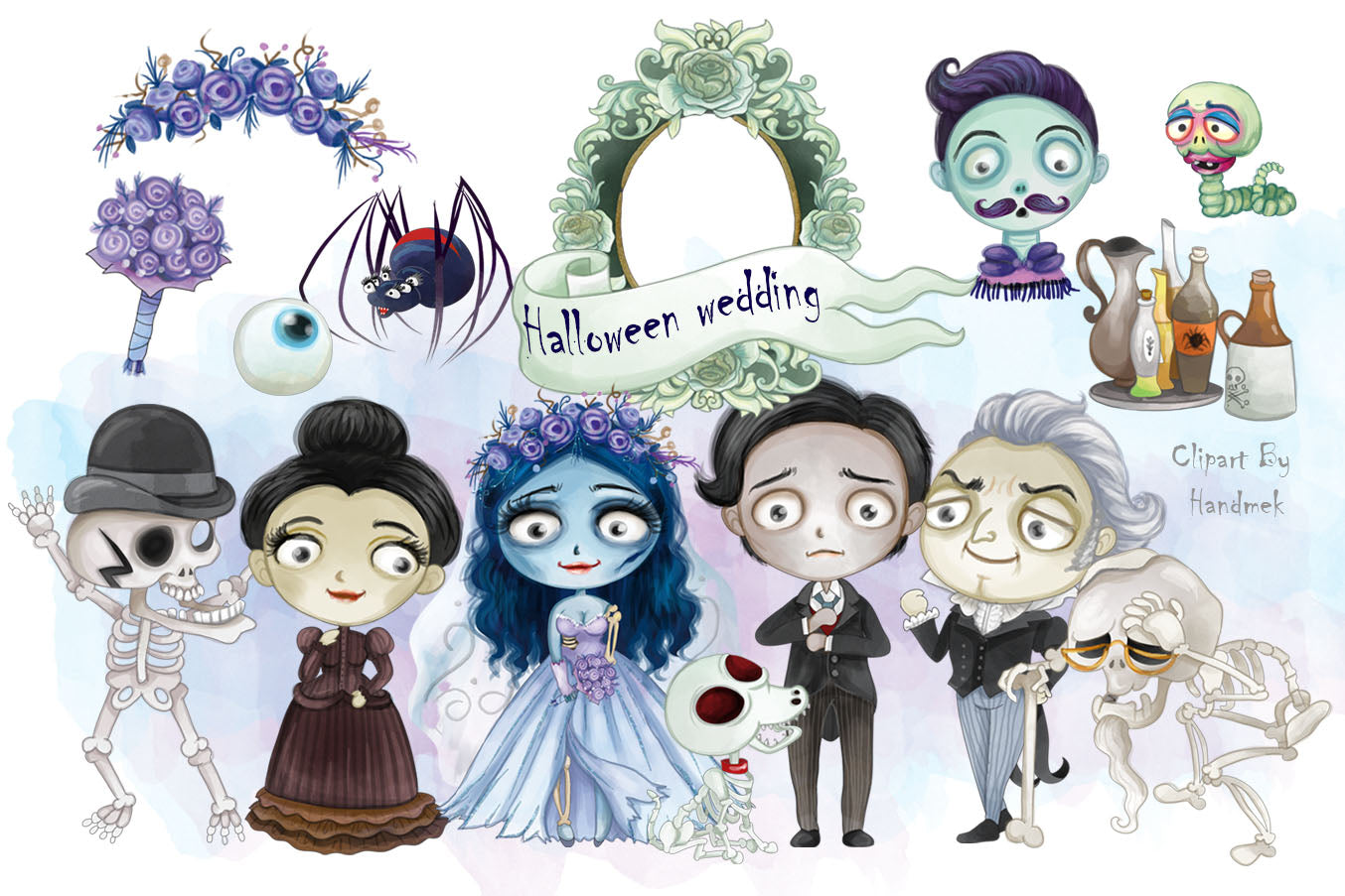 Halloween wedding inspiration clipart instand download PNG file - 300 dpi