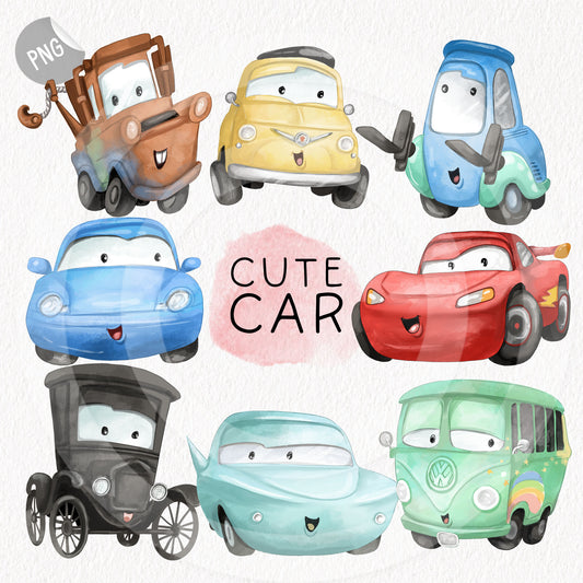 Cute cars clipart, instant download PNG file - 300 dpi