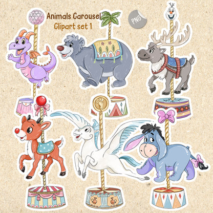 Animals Carousel clipart set 1 PNG file.