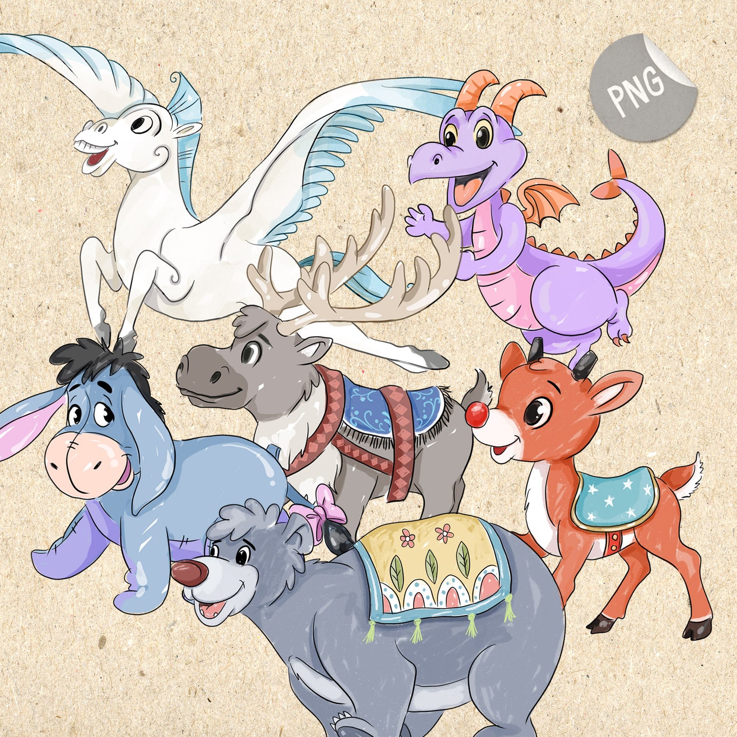 Animals Carousel clipart set 1 PNG file.