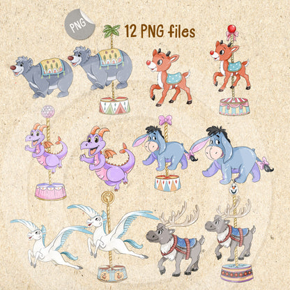 Animals Carousel clipart set 1 PNG file.