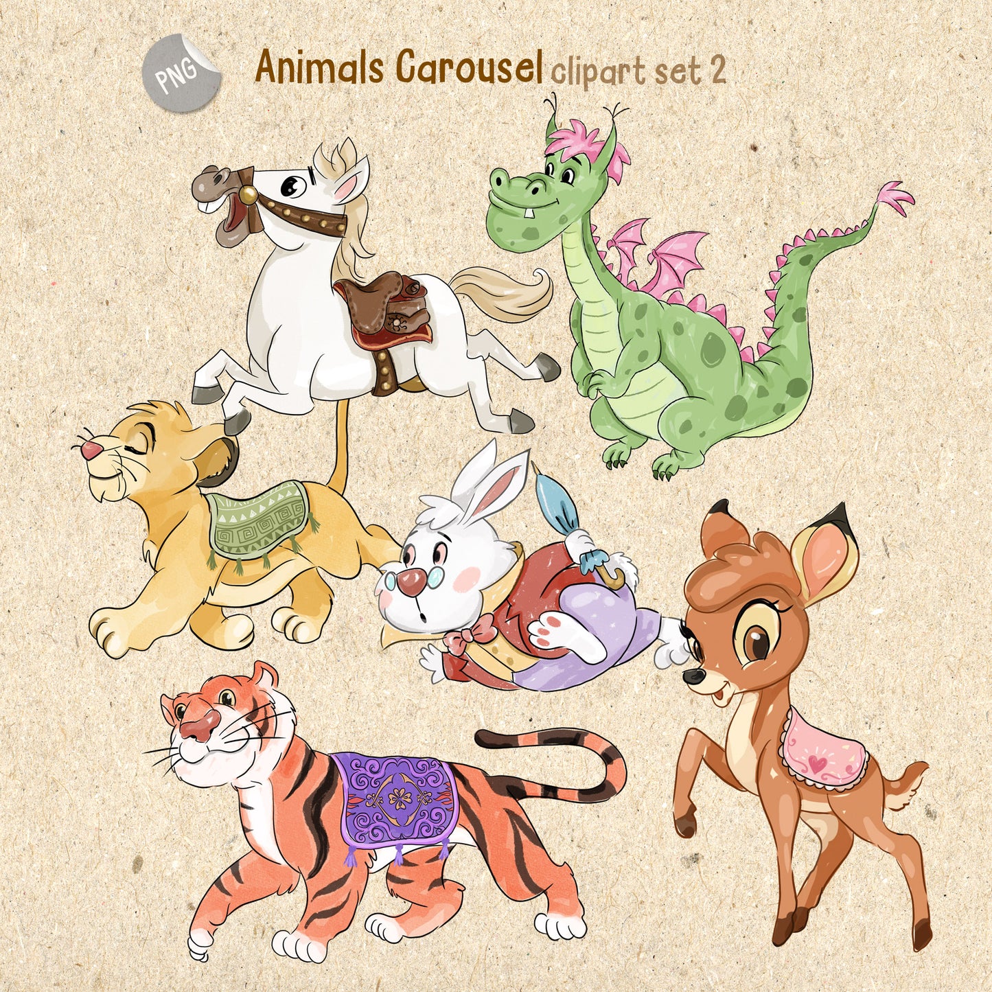 Animals Carousel clipart set 2 PNG file.