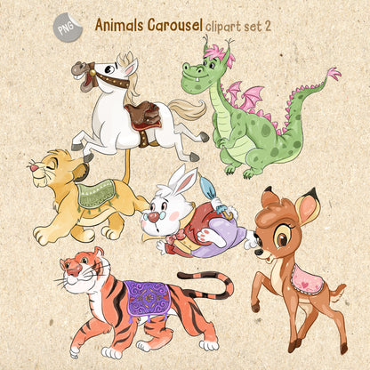 Animals Carousel clipart set 2 PNG file.